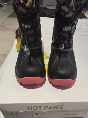 Kids Black Snow Boots with Pink Sole